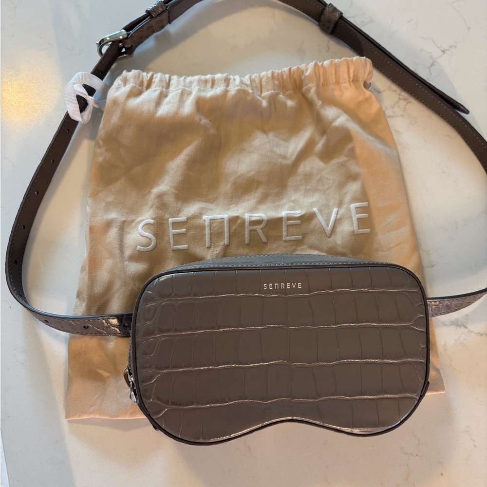 Senreve Croc Embossed Belt Bag in Taupe